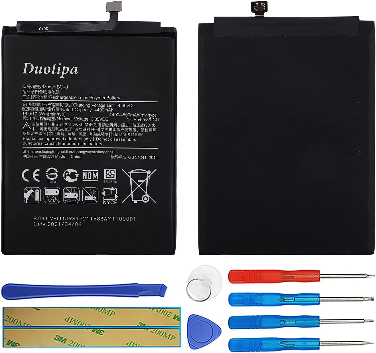 Duotipa BM4J Battery Compatible with Redmi Note 8 PRO M1908C3JE with Repair Tool Kit