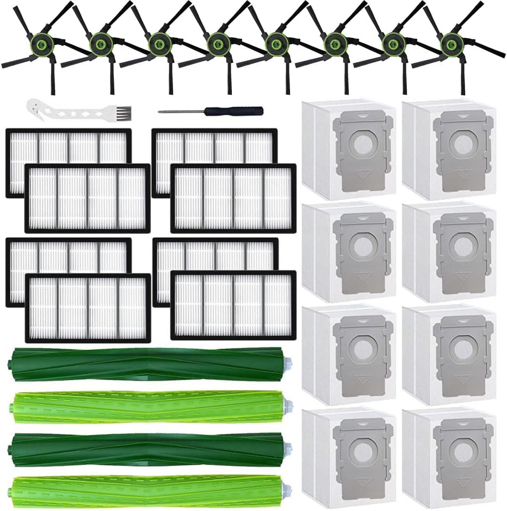 Replacement Parts for iRobot Roomba s9 (9150) s9+ s9 Plus (9550) s Series Vacuum Cleaner,Accessories includes 2 Pack of Multi-Surface Rubber Brushes,8 Side Brushes,8 Filters,8 Dust Bags