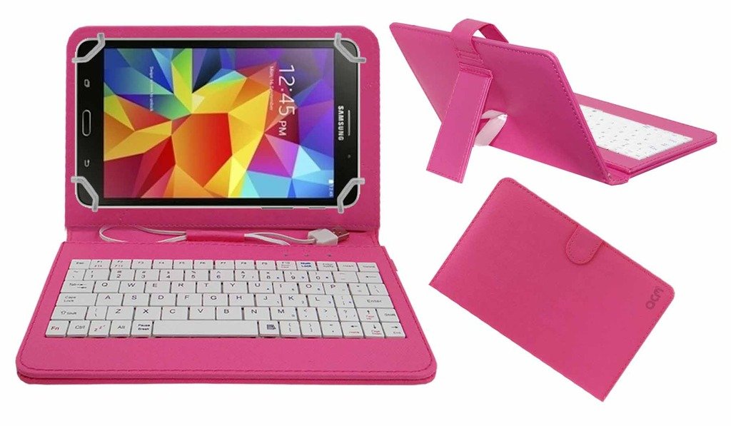 ACM USB Keyboard Case Compatible with Samsung Sm-T231 Tablet Cover Stand Study Gaming Direct Plug & Play - Pink