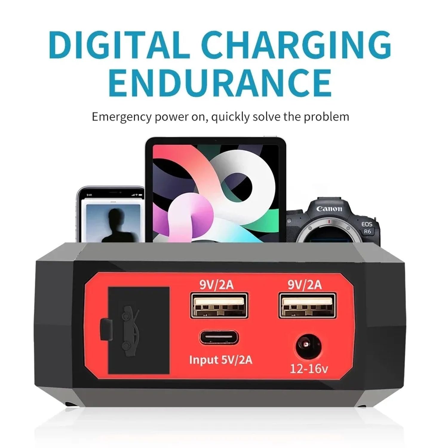 Avviatore di emergenza Power Pack, Avviatore di emergenza per batteria per auto da 1600 A con luce LED, Alimentatore di avviamento di emergenza portatile per veicoli da 12 V Con clip per batteria inte