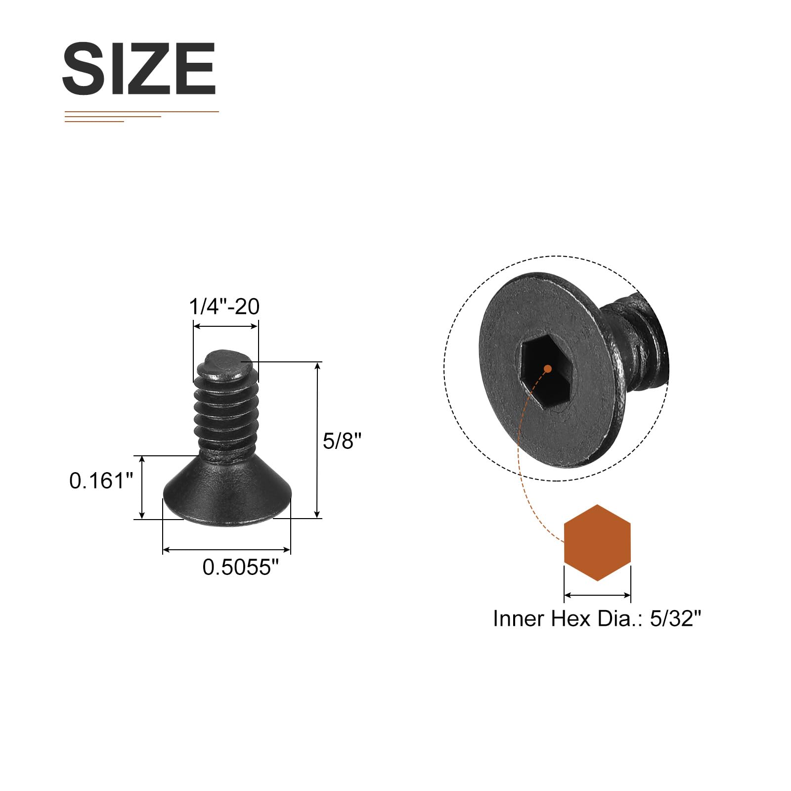 DTGN 1/4-20x5/8" Flat Head Socket Cap Screws, 25 Pack Hex Socket Flat Head Screws Carbon Steel Black Oxide, Full Thread - Image 2