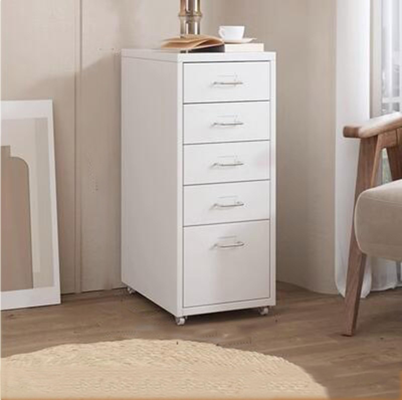 Aioneer White Mobile Metal Filing Cabinet On Wheels Rolling Storage Organizer With Drawers Vertical Rolling File Cabinet Printer Stand Lockable Casters Office Storage Solution-27 * 16 * 11Inch