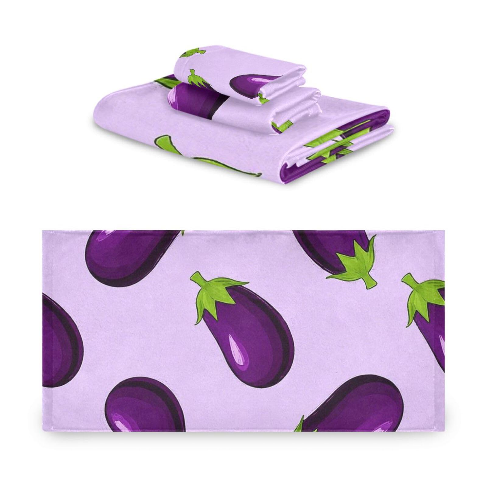 Set di 3 asciugamani decorativi per il viso, viola melanzana, 1 asciugamano da bagno, 1 asciugamano per le mani, 1 panno per la casa, cucina, hotel, palestra, nuoto, spa