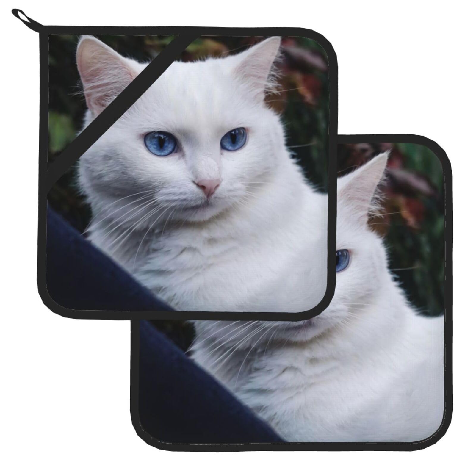 Pot Holder Set of 2 Heat Resistant Potholders White Cat Pot Holders Non Slip Kitchen Trivets Cooking Hot Potholder Washable Oven Mitts Oven Hot Pads for Kitchen Baking BBQ