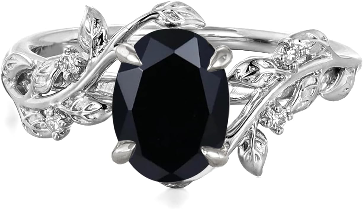 10K/14K/18K Solid Gold 1 Carat Oval Gemstone Vintage Engagement Ring for Women Nature Inspired Birthstone Leaf Vine Art Deco Wedding Promise Anniversary Rings for Her Wife Bridal Size 4~12