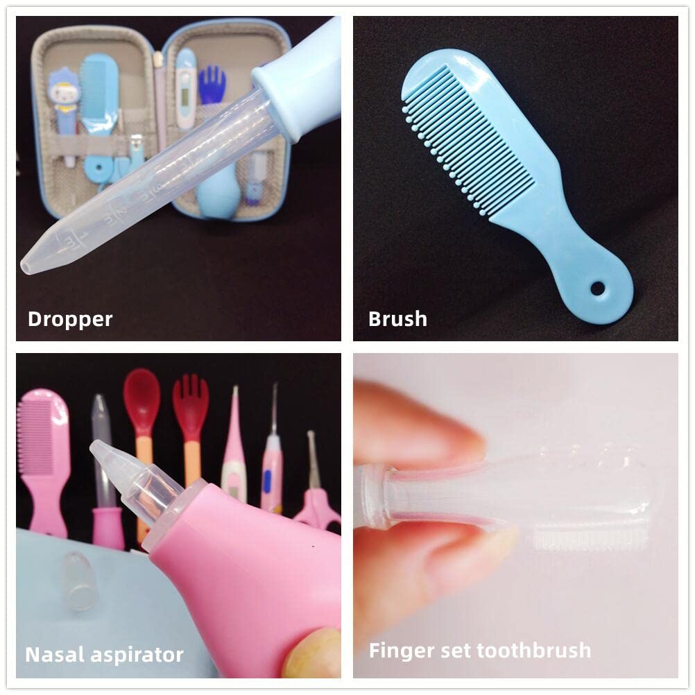 Trousse de Soin Bébé,13 pcs Accessoires de Soins Bébé Naissance,Kit de Soin Bébé Portable Santé Hygiène dont La Thermomètre Digital,Coupe-ongles,Ciseaux,Peigne pour Bébé,Brosse à doigts(Rose-13pcs)