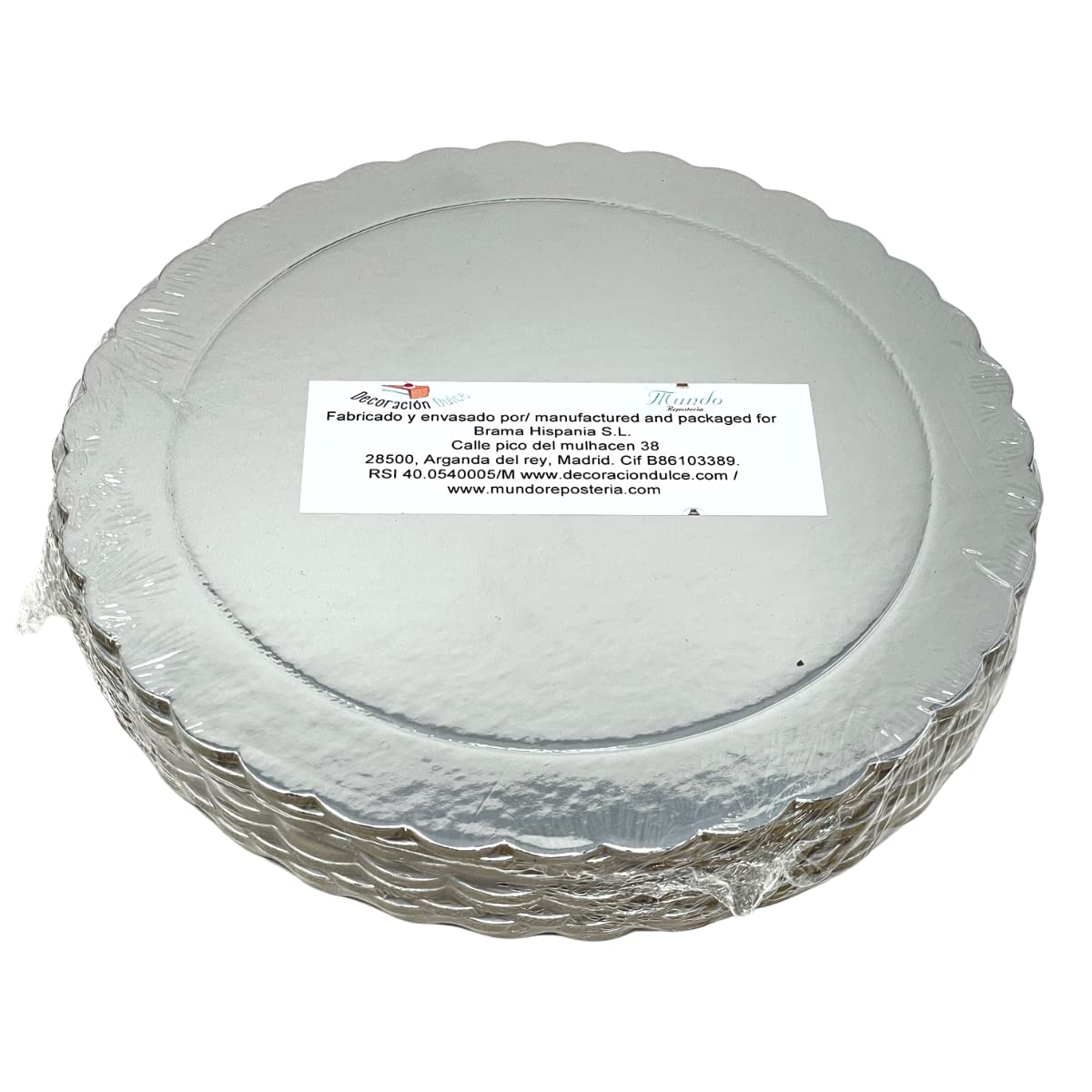 Decoraciondulce 10 x Discos/Bases Extrafuerte de 20cm X 3 Mm. Altura para pasteles (10 de Plata)