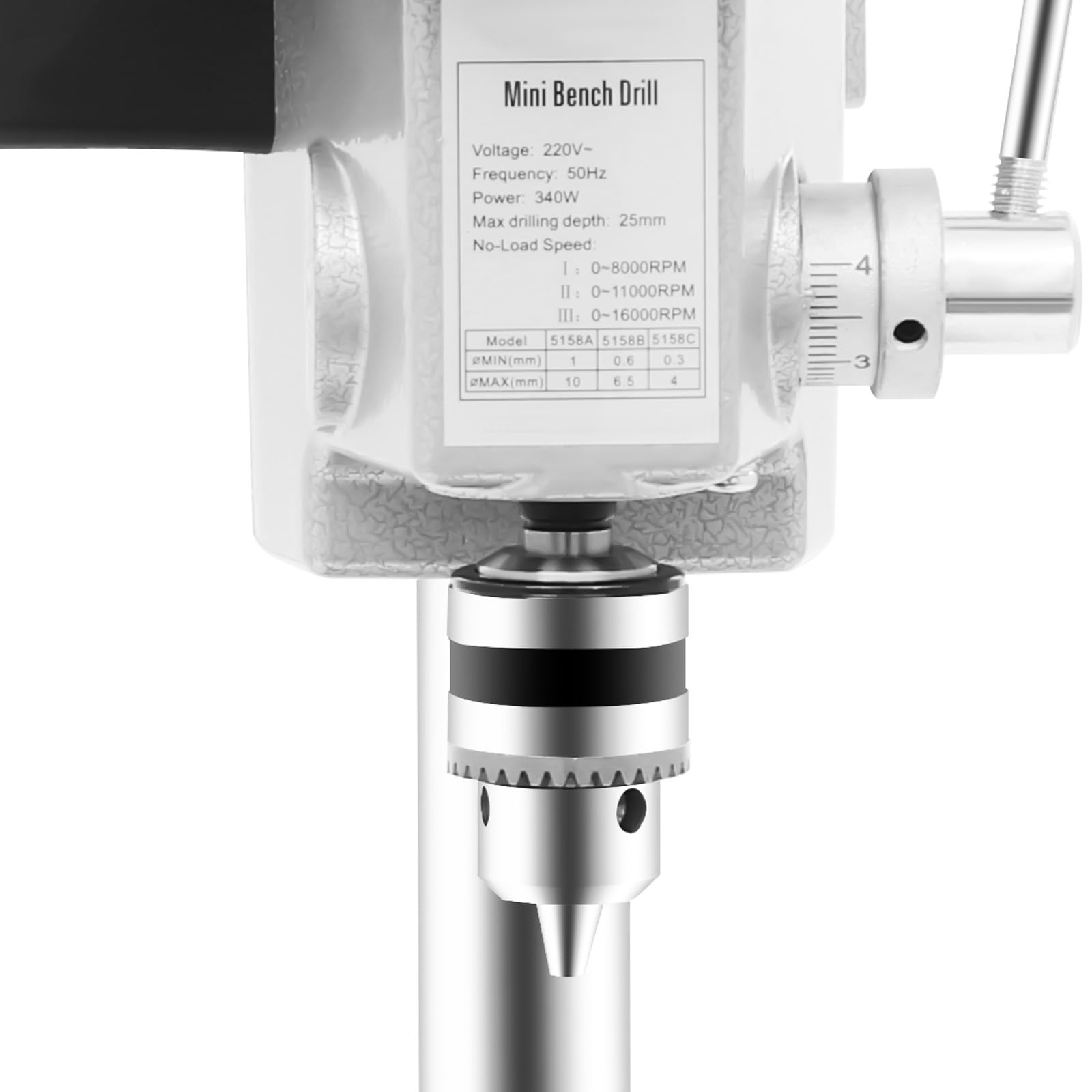 Taladro de mesa mini taladro de columna portátil 340 W 0-16.000 rpm 3 niveles de velocidad de ralentí, rango de sujeción 0,04-0,39 pulgadas