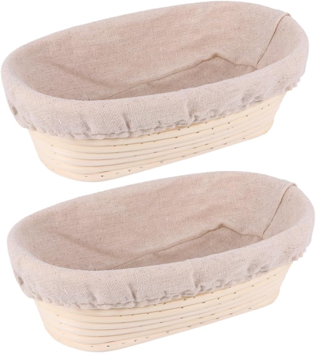 2-pack Rattan Sourdough Proofing Basket Large Bread Proofing Kit with Liner and Lid for Home Baking