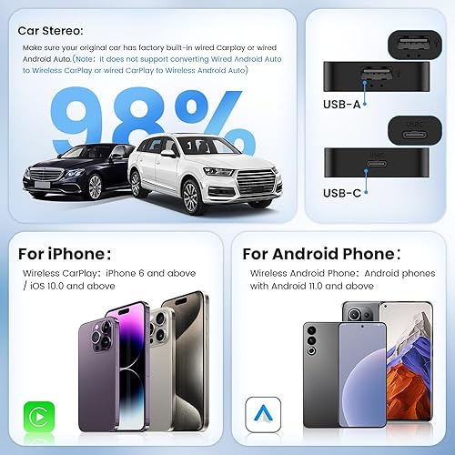 Miniatura 8 de Carlinkit Adaptador CarPlay 2Air 5.0, 2-Dual-Convertir CarPlay con cable a Android Auto inalámbrico y con cable a inalámbrico, para CarPlay con