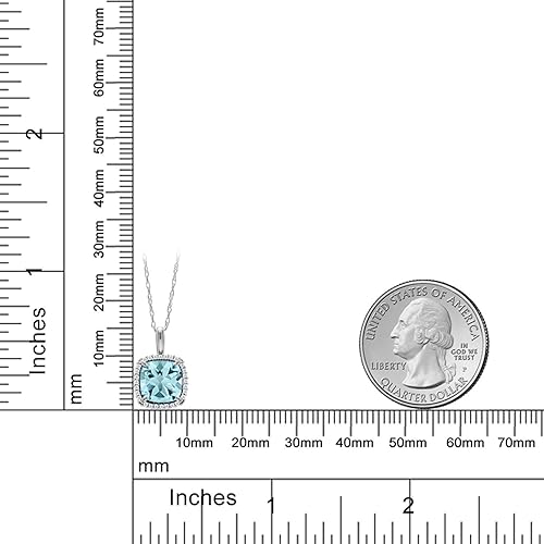 Miniatura 2 de Gem Stone King 10K White Gold Gemstone Birthstone and White Diamond Halo Pendant Necklace Cushion Cut 7MM White Gold Necklace for Women with 18