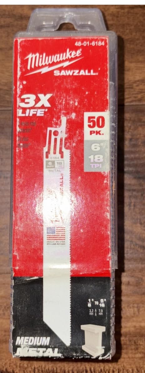 Milwaukee 48016184 6-Inch 18-TPI Super Sawzall Blades, 50-Pack 