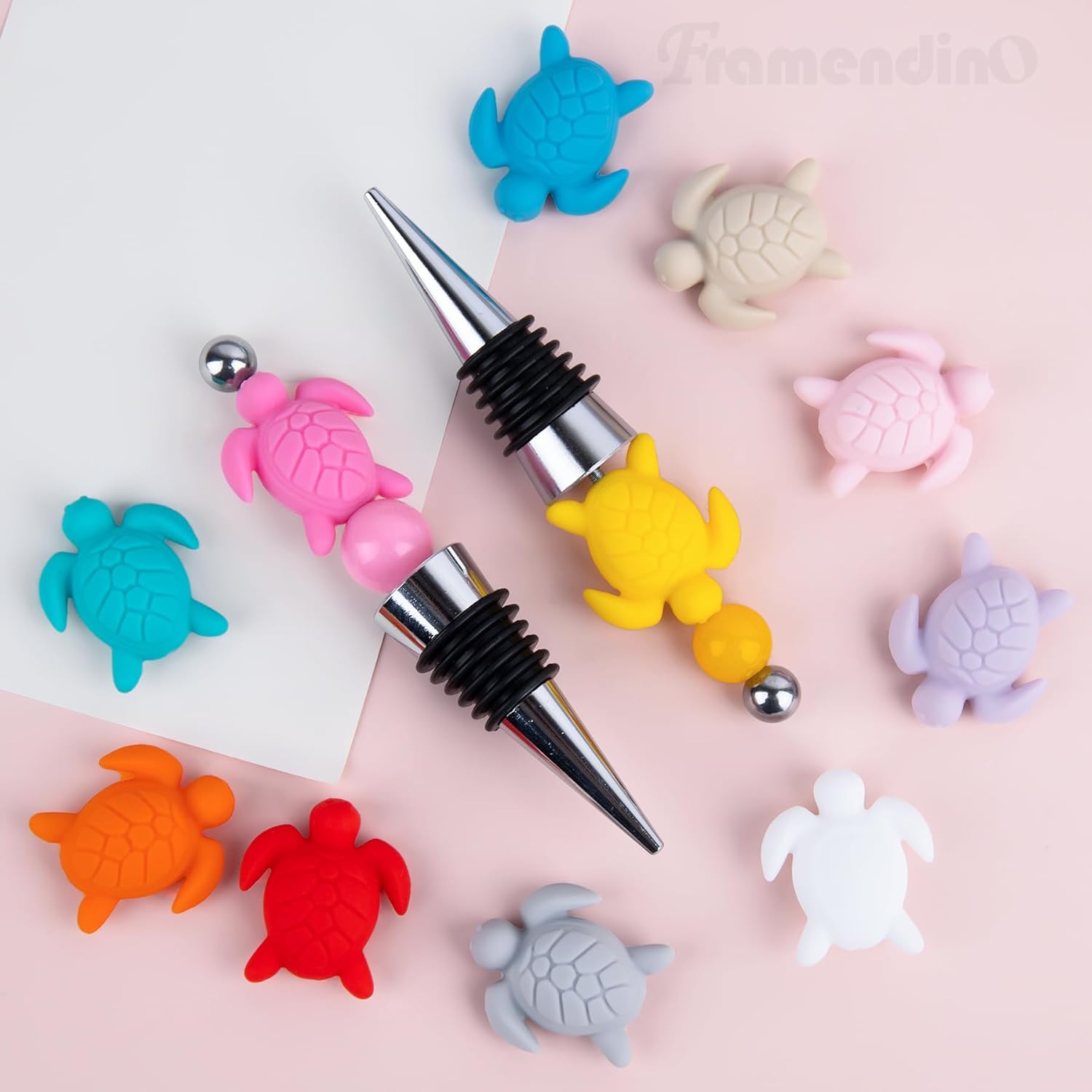 Framendino, 12 Pack Turtle Silicone Focal Beads Cute Sea Tortoise Loose Spacer Animal Bead for Pen Bracelet Keychain Jewelry Making - Image 5