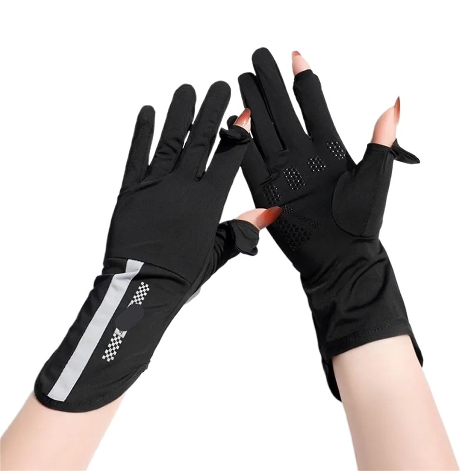 JMORCO Sun Gloves Summer Sunscreen Gloves Women Thin Ice Silk Anti-ultraviolet Dew Finger Touch Screen Driving Riding(NZ27Black)