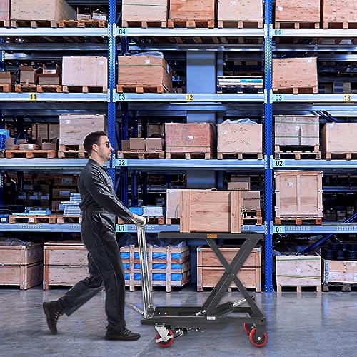 VEVOR TF23 Hydraulic Lift Table Cart, 500lbs Capacity 28.5" with 4 Wheels and Non-Slip Pad, for Material Handling and Transportation, Black by VEVOR - Image 8