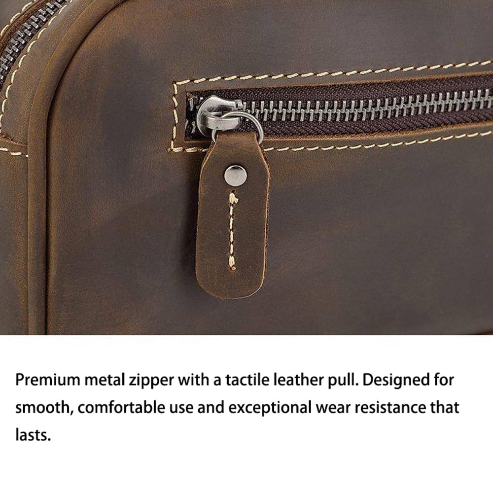 Kulturbeutel aus Leder for Herren – Reise-Dopp-Set und Hygiene-Organizer, perfekte Kultur-Reisetasche for Herren(Brown)