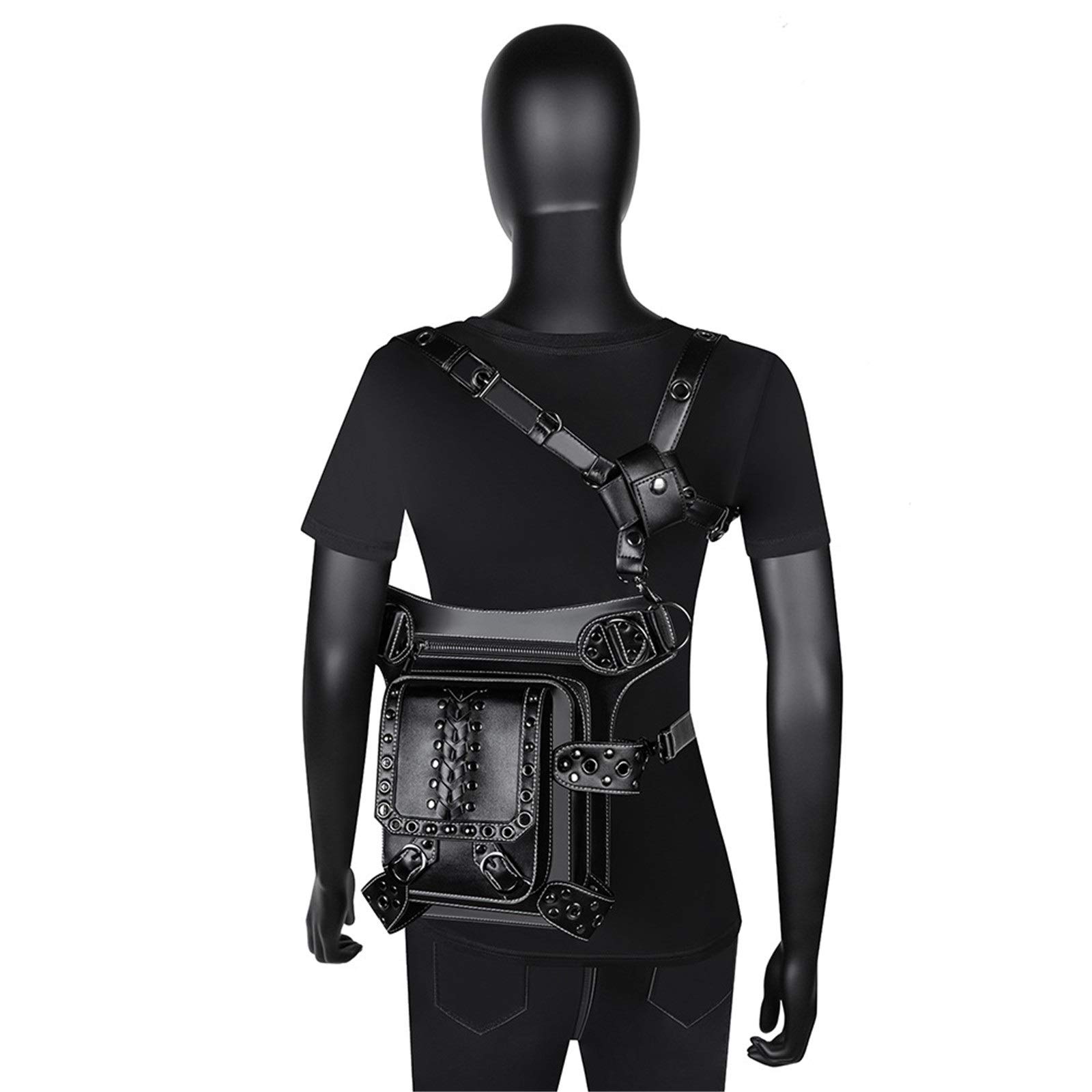 Riñonera Punk PU Bolsa de Messenger Cuero Al Aire Libre para Ciclismo Senderismo