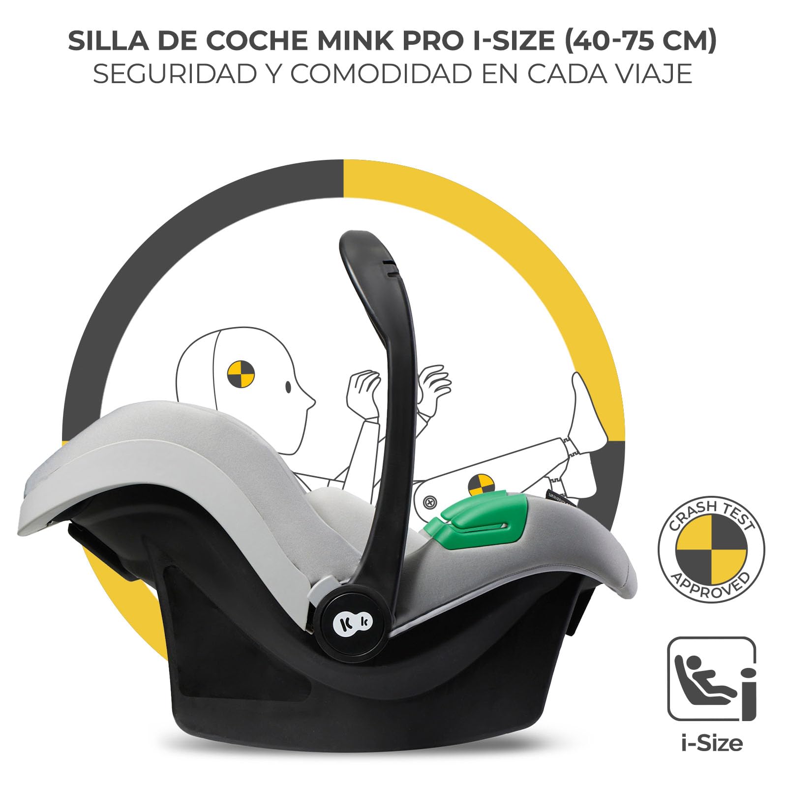 Kinderkraft MOOV XL 3 en 1, Carrito bebé hasta 27 kg, Carro, Con Asiento I-SIZE 40-75 cm, Plegable, Amortiguación, Convertible, Capazo XL, Con accesorios, Gris Claro