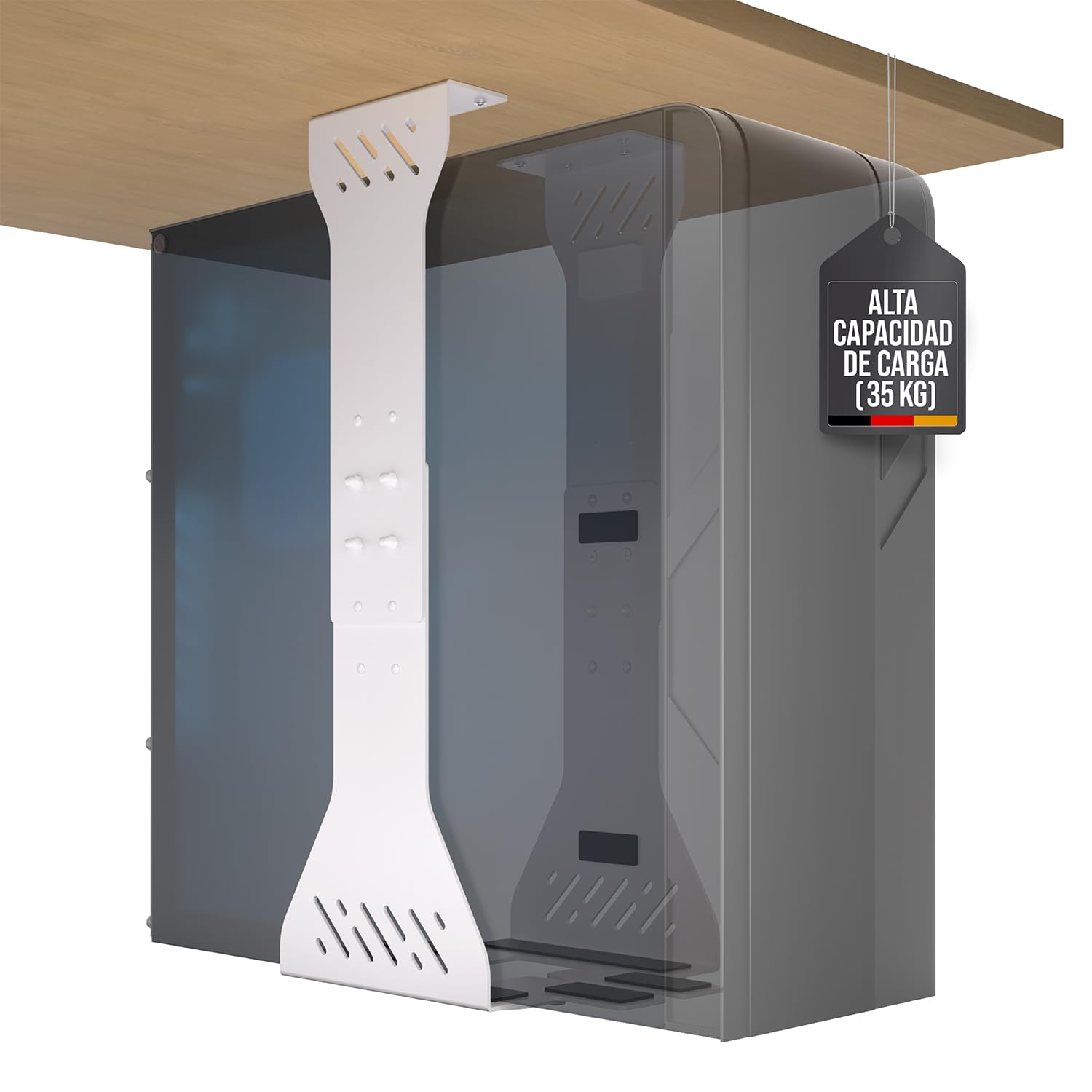 Soporte de CPU Ajustable bajo Escritorio - Soporte para Ordenador de Alta Resistencia bajo Escritorio - Capacidad de Carga de hasta 35 kg - Soporte Flexible para PC sobre Escritorio (Blanco)