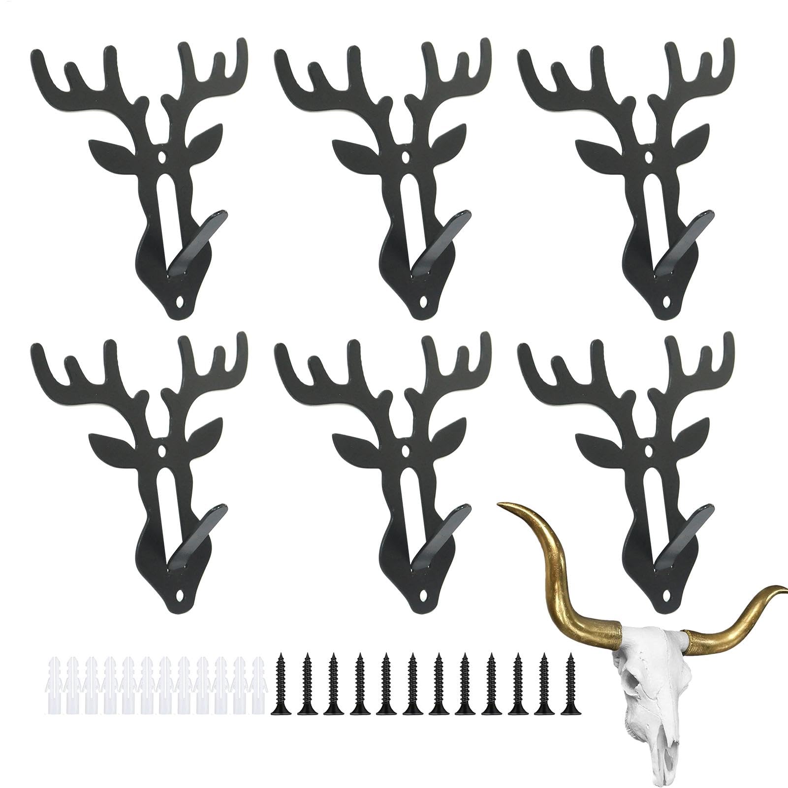 Support crâne de cerf en acier à 6 crochets pour trophées