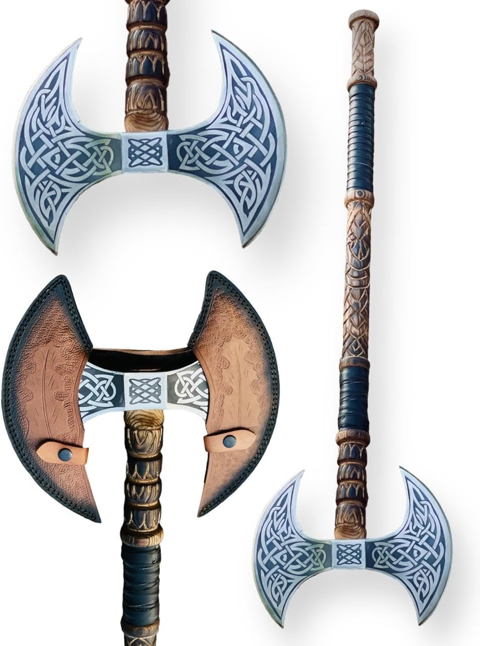 [dark warrior] 36" Double Head Berserker Axe Two Hand Axe Double Sided Axe Hewing Axe Double Edged Battle Axe Large Norse Axe Double Blade Axe Big Viking Axe Hand Forged Axe Blade Axe DW-AX-89890