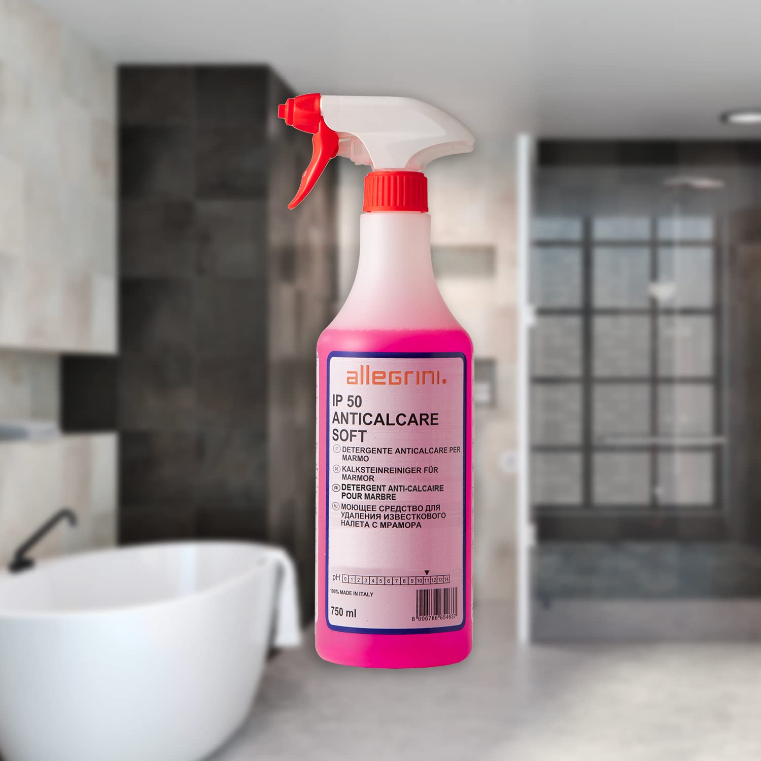Allegrini IP 50 Anticalcare Soft Detersivo Bagno Liquido Profumato Detergente Spray Sciogli Calcare per Pulizia Casa Marmo Sanitari Doccia e Rubinetteria 12 flaconi da 750 ml