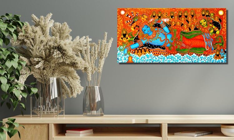 Tamatina Kerala Mural Art Canvas Painting | Vishnu Avatar | Traditional Art Unframed painting for Home dรฉcor|c153 (Small)