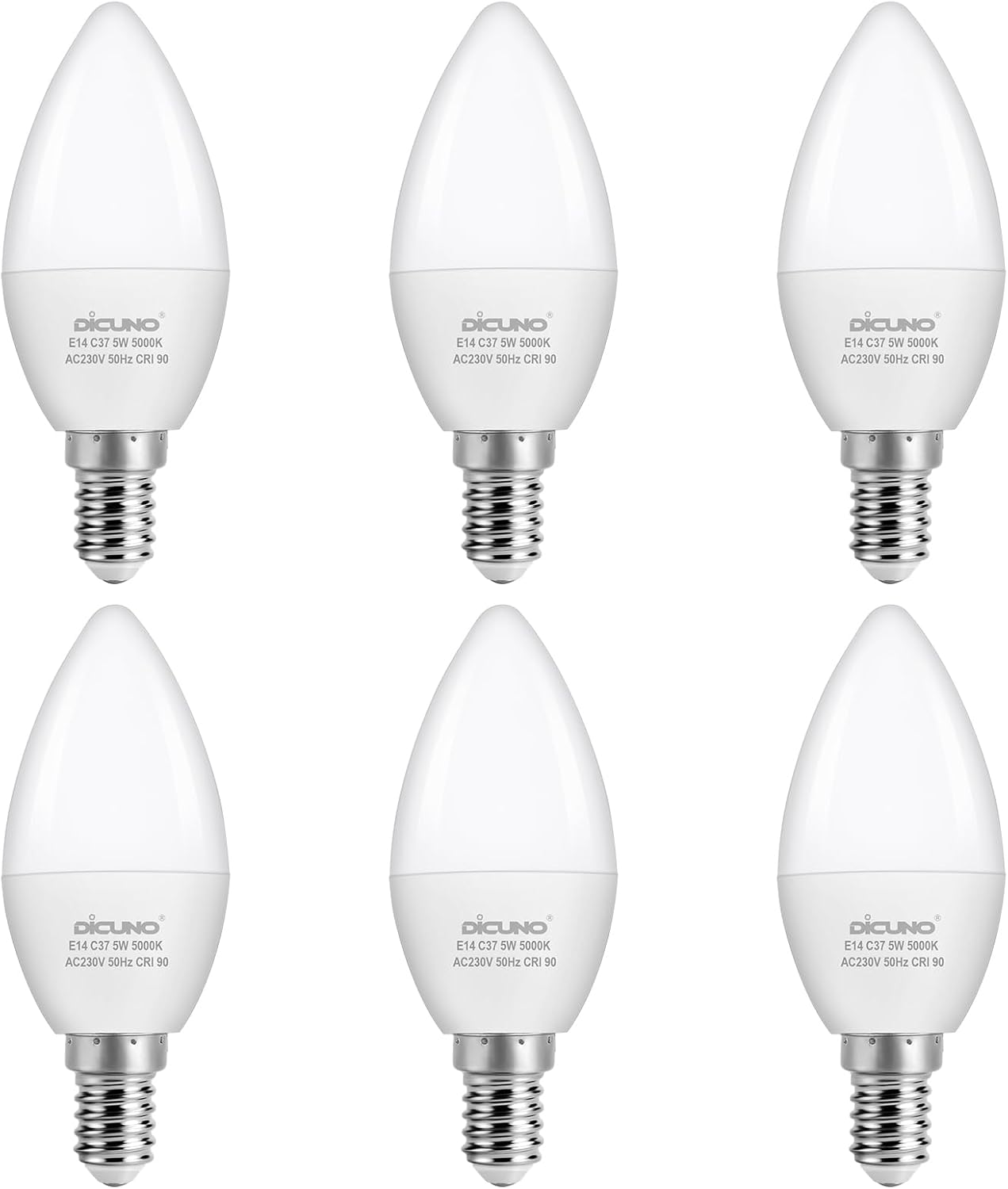 DiCUNO E14 Bulb, 5W Small Edison Screw Candle Bulbs, 550LM, 50W Incandescent Equivalent