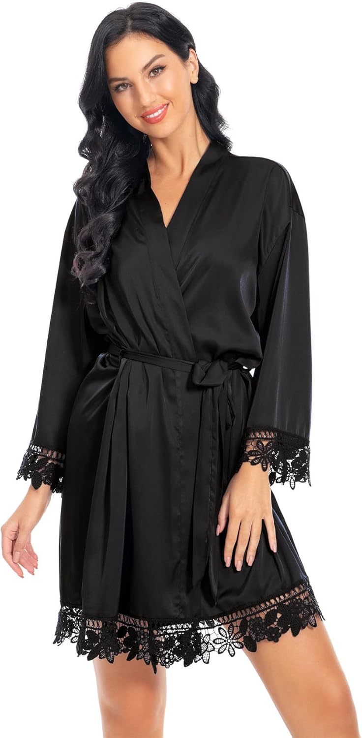 Women's Satin Robes Lace Silk Robe Bride Bridesmaid Robes Bridal Robes Soft Kimono Bathrobe - Image 2