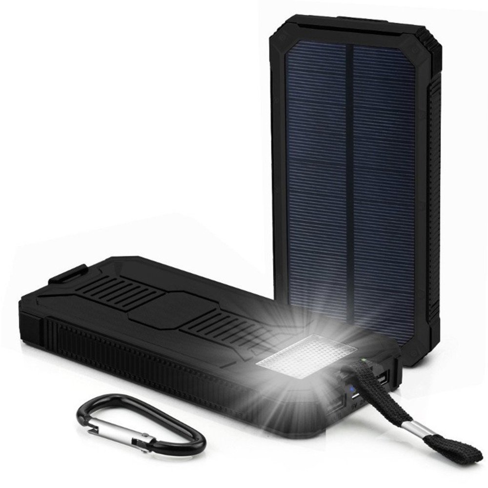 WFEI 50.000 mAh Caricabatterie Solare Impermeabile Solar Power Power Bank di Alta qualità Portable Dual USB Ports Solar Energy Panel Power Bank,Nero