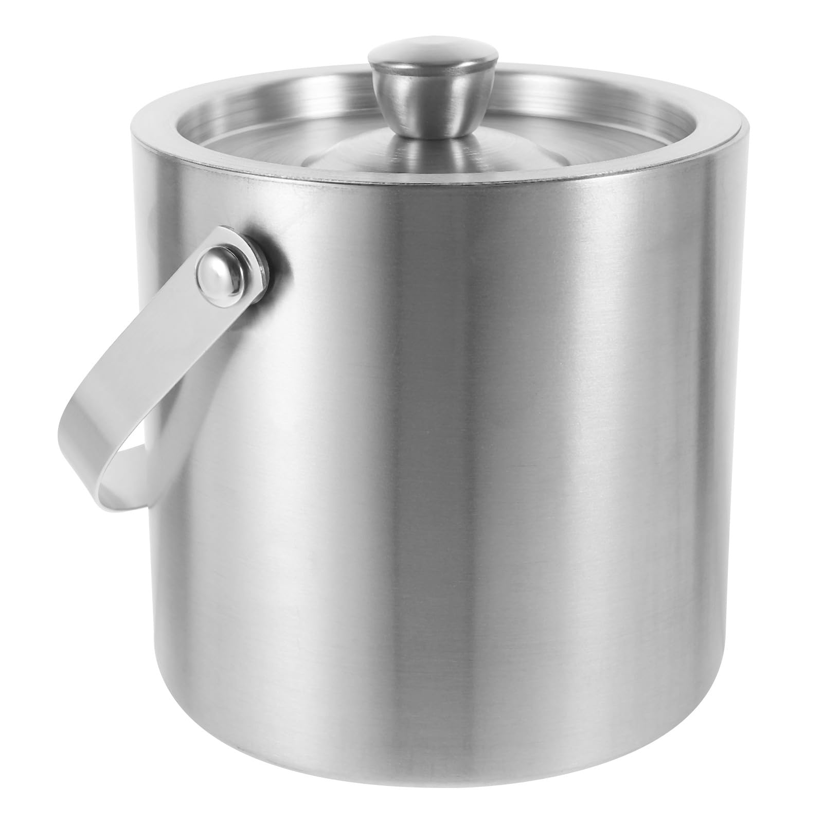Seau à Glaçons Isotherme en Acier Inoxydable Argenté de 1,6l avec Double Paroi Isolante et Poignée pour Bar et Restaurant