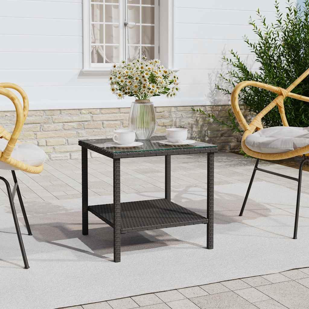 Table d'appoint en verre trempé et poly rotin noir chic