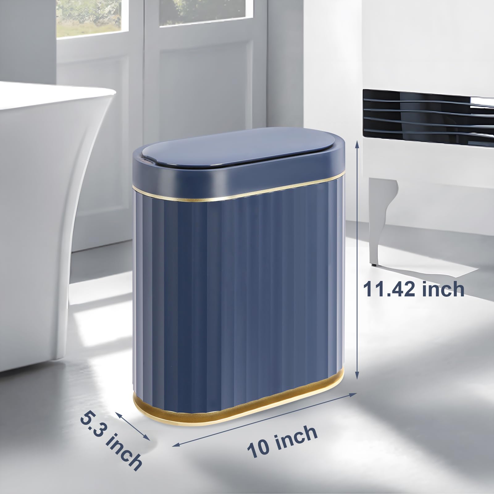 ELPHECO Pattumiera con sensore da 2 galloni, impermeabile da 7,5 l, con sensore di movimento, pattumiera automatica da bagno, bidone della spazzatura sottile, bagno, ufficio, camera da letto, blu