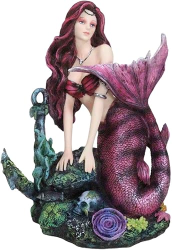 Miniatura 1 de Ebros Gift Sirena seductora sirena sentada por el ancla de barco hundido prohibido y cráneo océano estatua del cementerio náutico sirenas de los