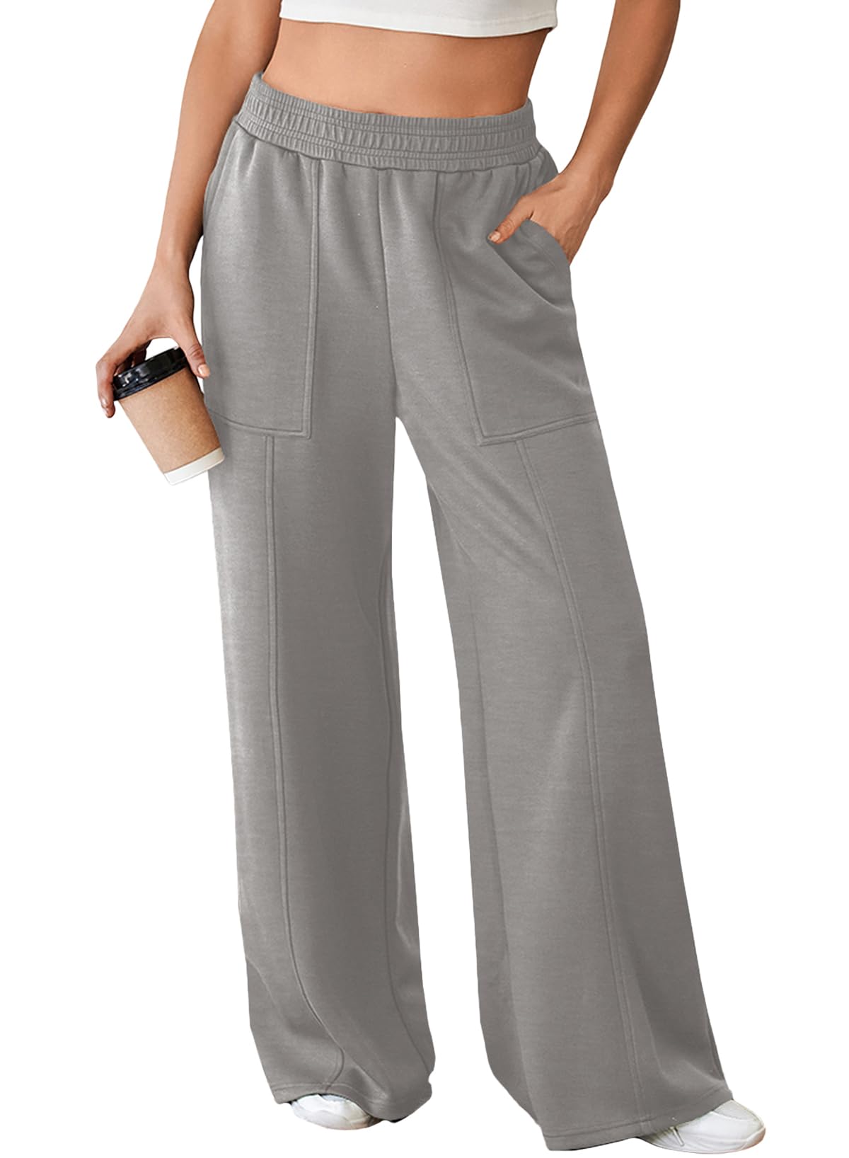 Aleumdr Women's Wide Leg Sweatpants Elastic High Waisted Long Pants Casual Loose Yoga Pants with Pockets 2025