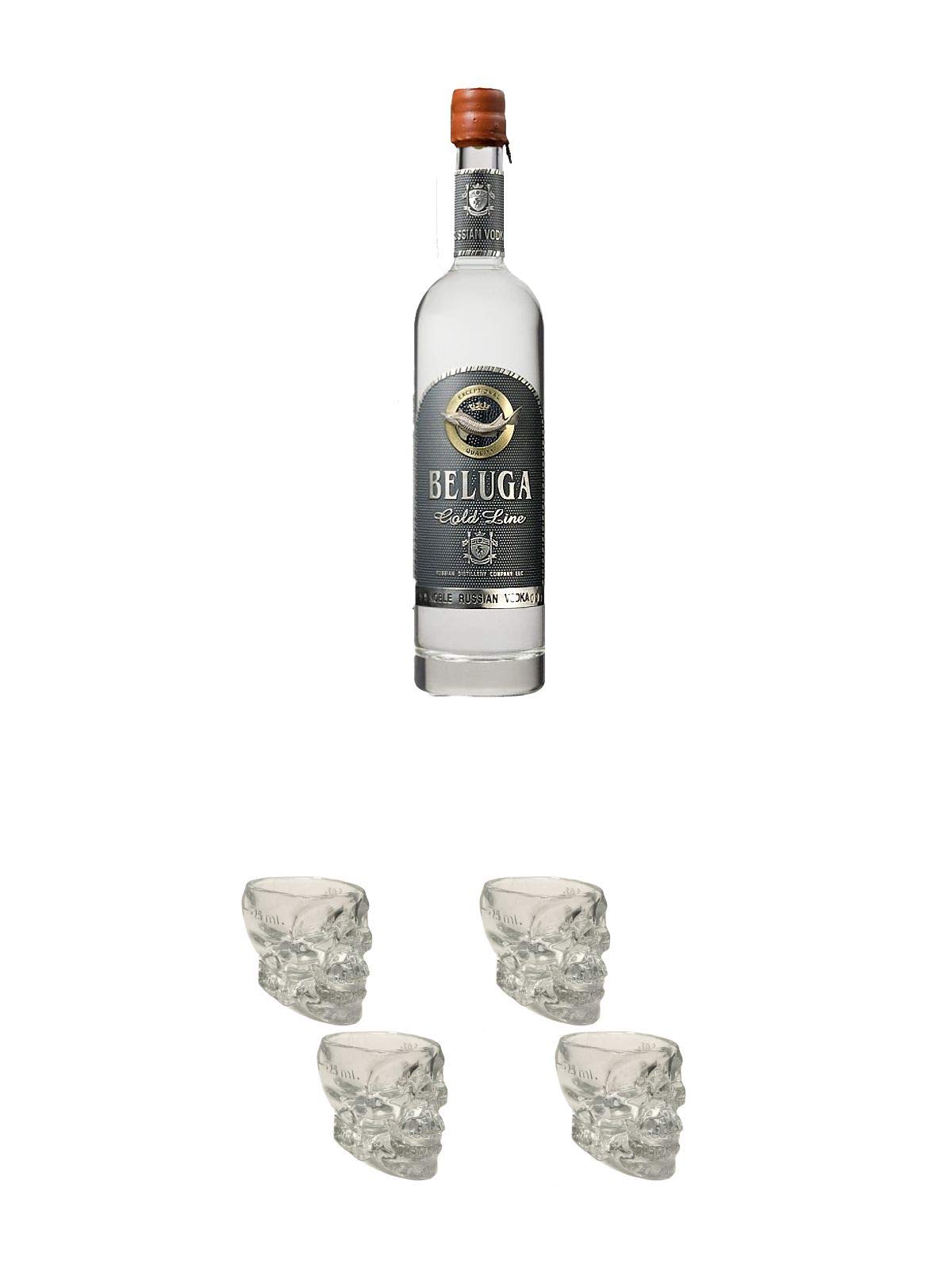 Beluga Gold Line Russischer Vodka 0,7 Liter + Wodka Totenkopf Shotglas 2 Stück + Wodka Totenkopf Shotglas 2 Stück