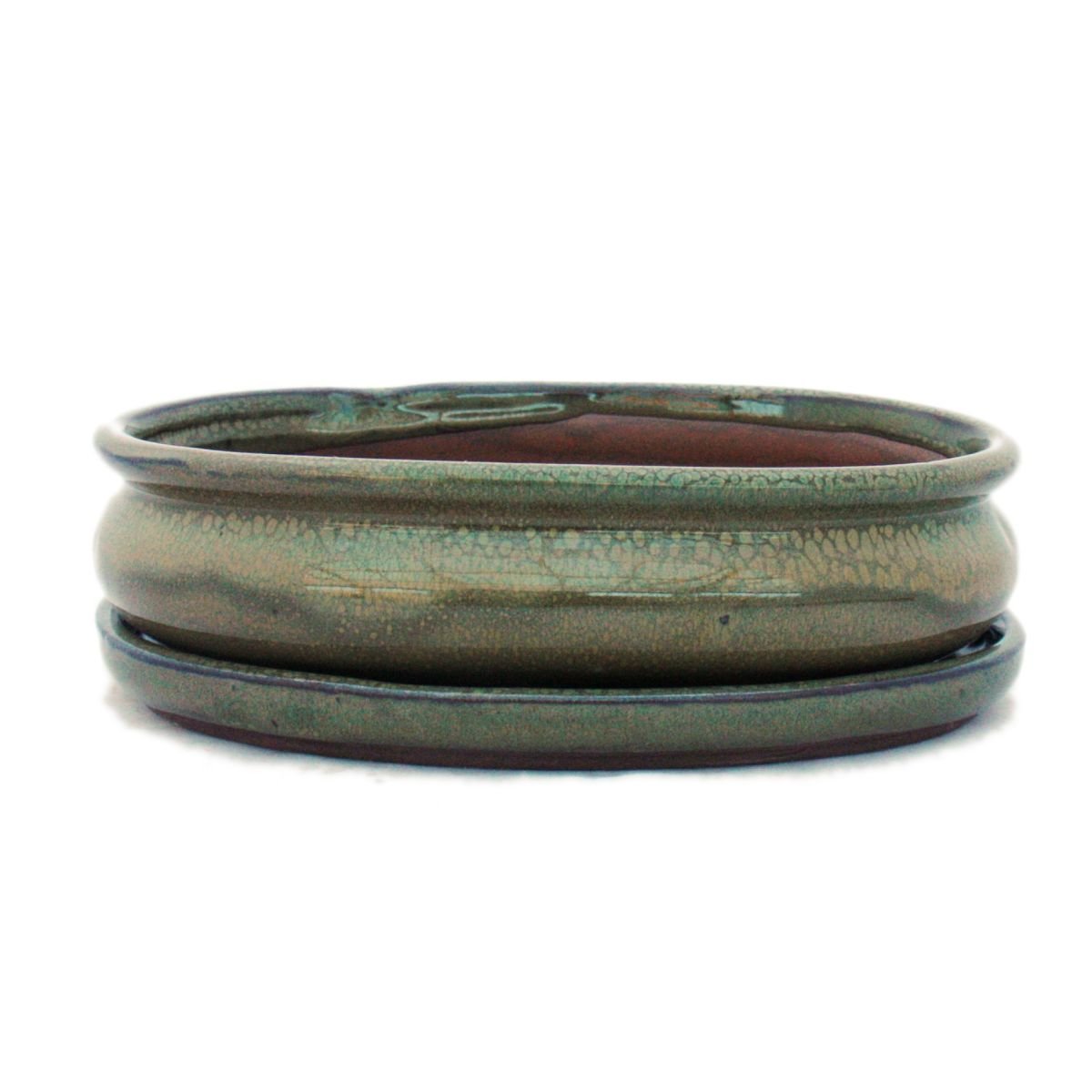 exotenherz Bol à bonsaï avec soucoupe taille 3 - marron olive - ovale - modèle O47 - L 19 cm - l 13,5 cm - H 5 cm
