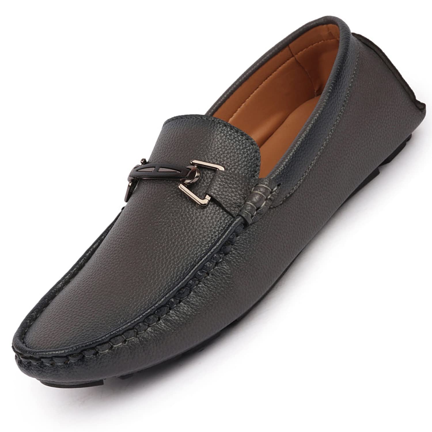 FAUSTOMen's Casual Slip On Textured Stitched Driving Loafer and Moccasin Shoes (Grey, Numeric_8)