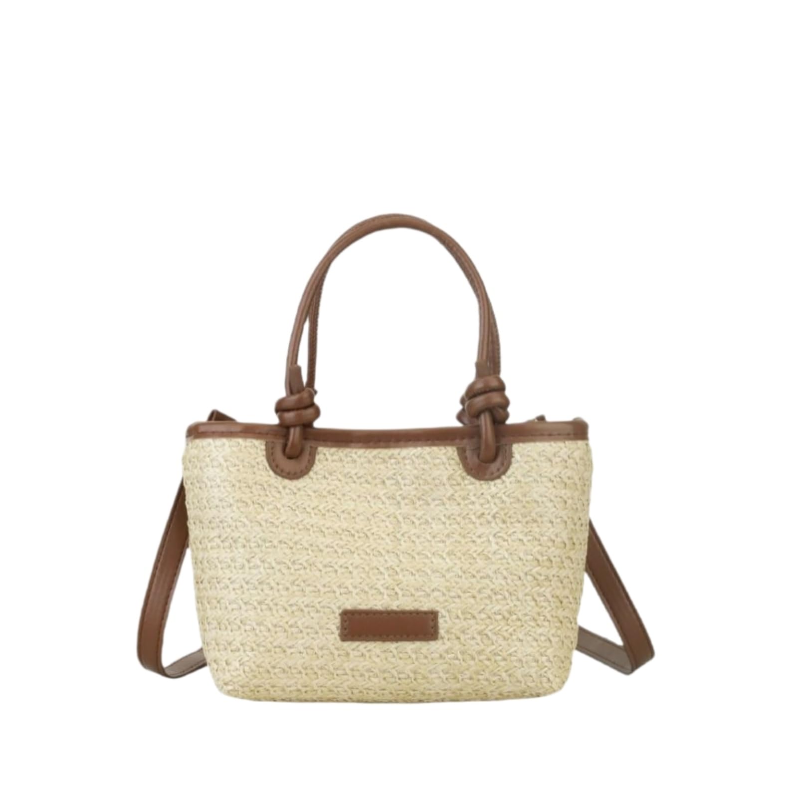 Kosmetiktasche Frauen Gewebt Stroh Tasche Crossbody Tote Handtasche Retro Korb Schultertasche Sommer Urlaub Tasche-beige