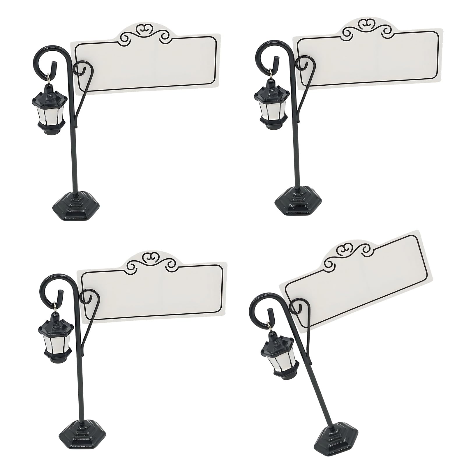 Msioytog 4Pcs Retro Street Lamp Card Holder Metal Note Memo Holder Photo Stand for Wedding Reception Birthday Celebration Metal Street Bright Card Owner