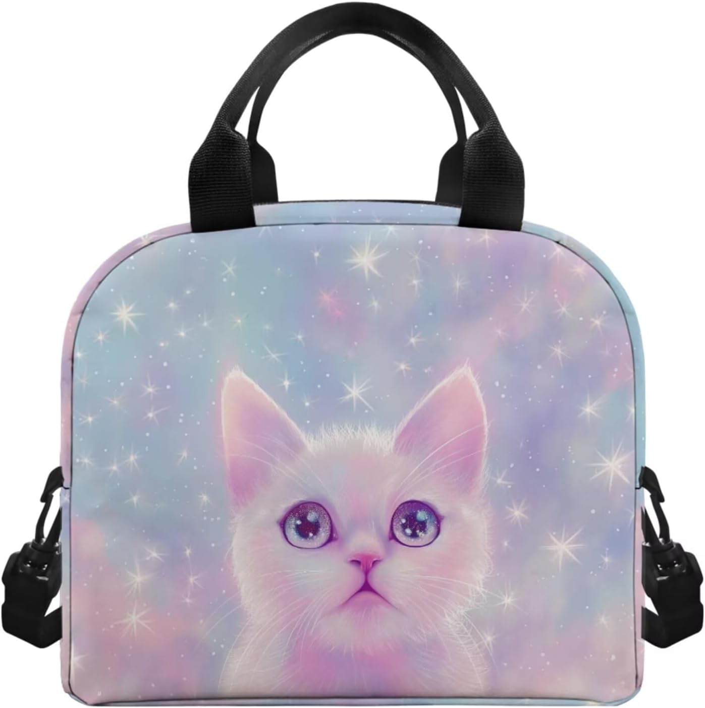 Ystardream Fantasy Cat Backpack With Lunch Box Kids Girls Bookbags for 7Th Grade Girls Lightweight Backpack Elementary Students Bookbag 17 inch Middle Kids Back Packs with Bookmark