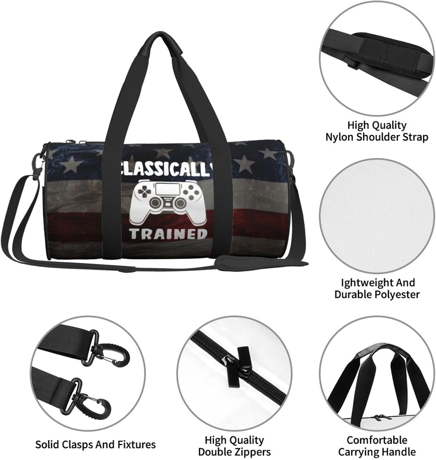 Classically Trained Retro Video Games Duffel Bag Gym Bag Travel Sports Tote Large Foldable Beach Swim Yoga2