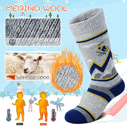 Unenow Merino Wool Ski Socks Kids 2 Pairs, Winter Warm Snowboarding Thermal Socks For Boys Girls Toddlers #TOP3