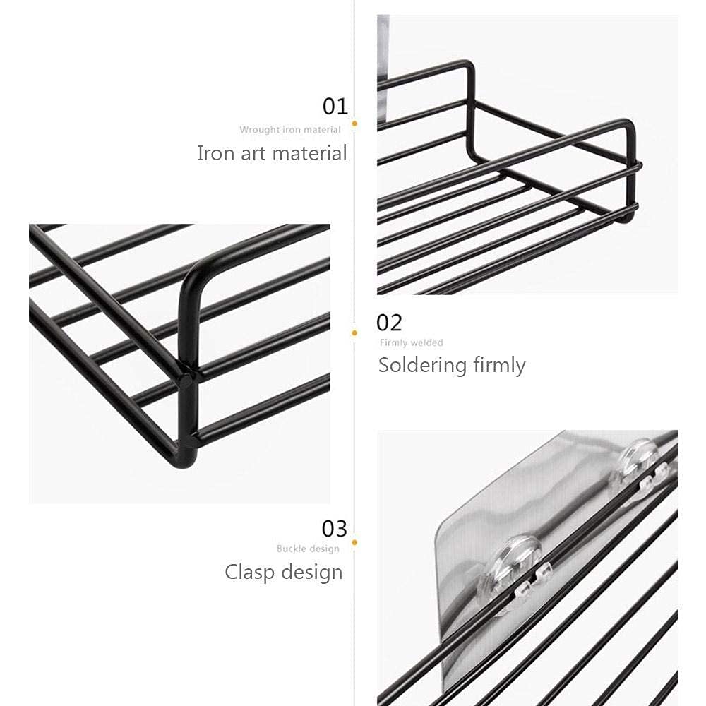 Luxansa Self Adhesive Wall Mounted Kitchen Storage Hanging Rack Basket with Tissue Holder and Kitchen Towel Holder Wardrobe Hanging Organizer Bathroom Storage Accessories - Black (Plain Rack) 4