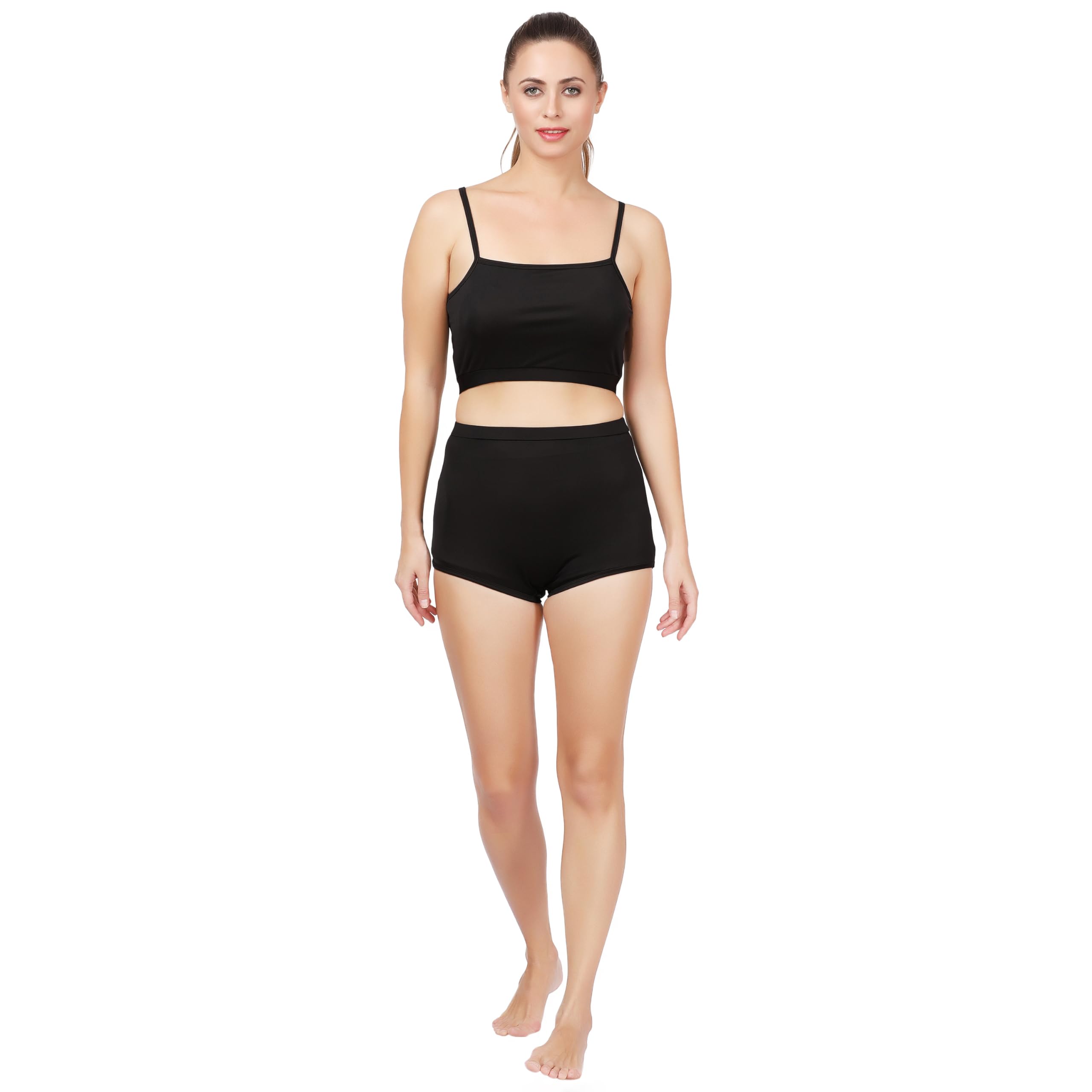 krikus Two Piece Padded Swimsuit with Black Crop Top & Short for Women’s & Girl's (Nylon Lycra Swimwear)-picture-36