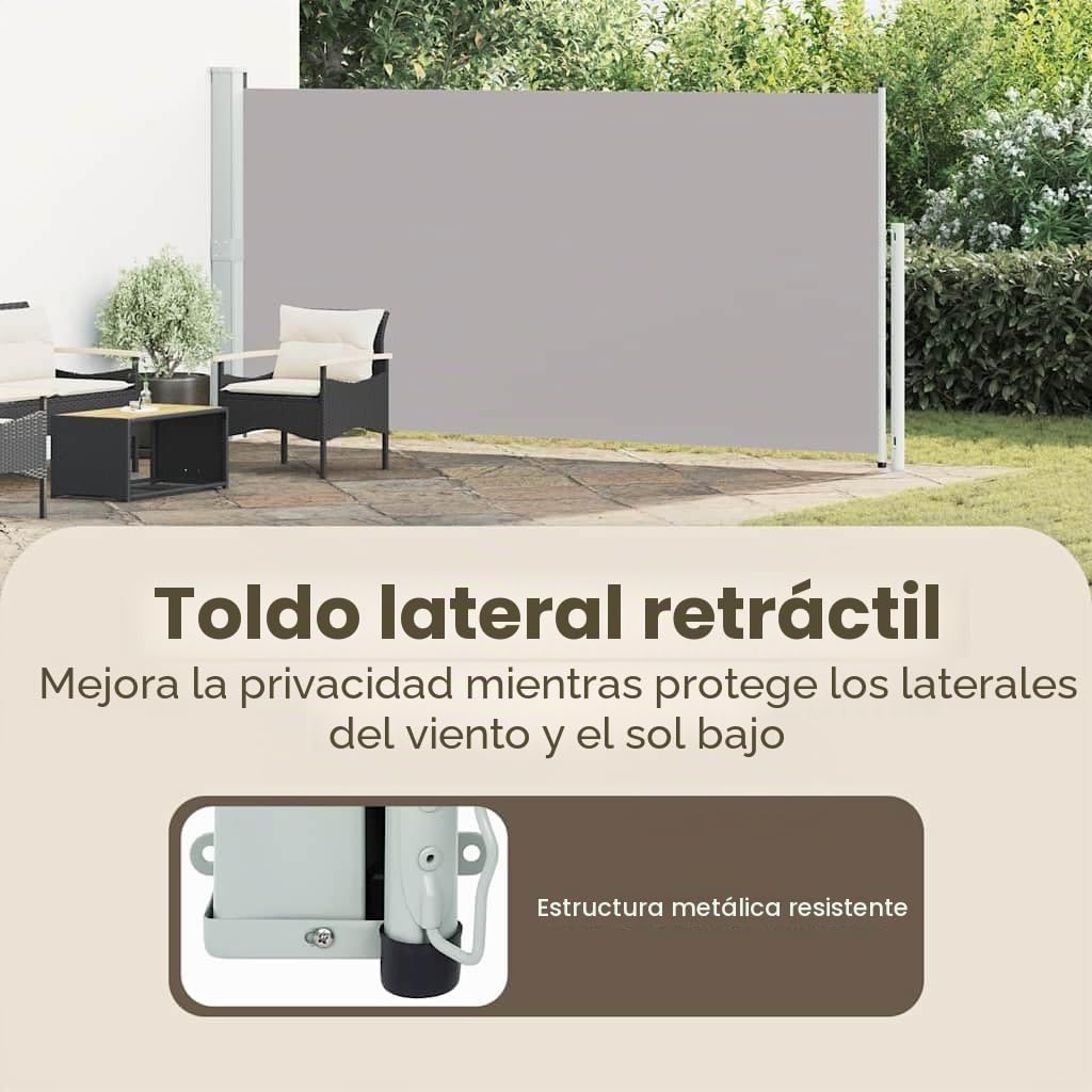 vidaXL Toldo Lateral Retráctil de Jardín Patio Separador Terraza Balcón Pantalla Solar Viento Enrollable Retroceso Automático Gris 180x500cm