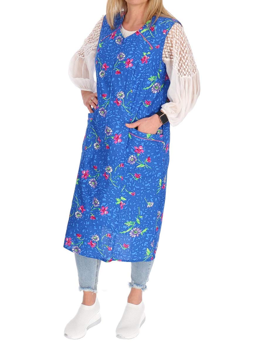 Zip smock zip house dress cotton apron cooking apron - Multicolour - S, blue - Image 4