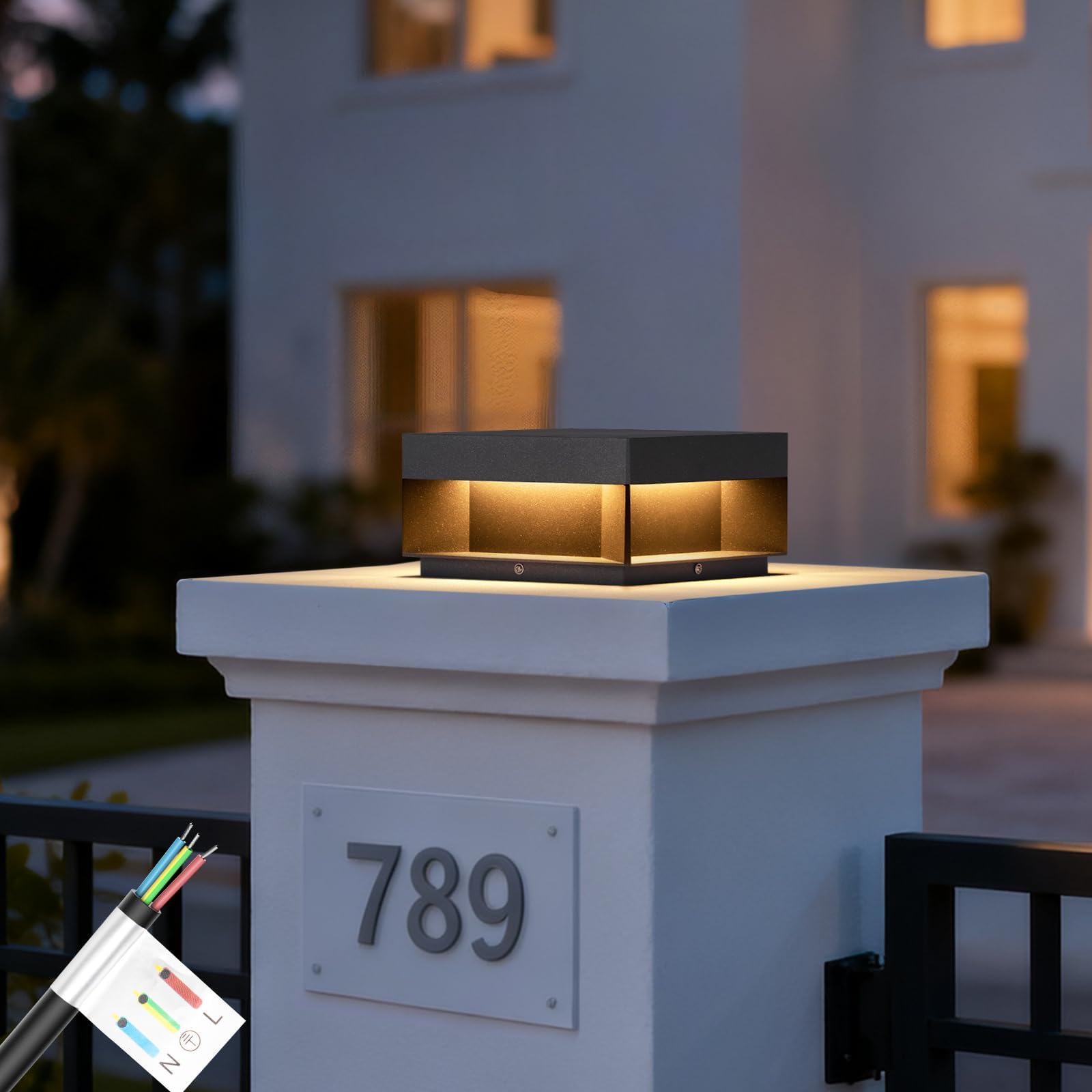 MVBT Outdoor Post Lights Hard Wired, 7.9" AC100-240V Column Lights, Waterproof Modern Pillar Light, 3000K Fence Post Cap Light, Deck LED Lamp Landscape Lighting for Patio Garden Yard Gate Posts