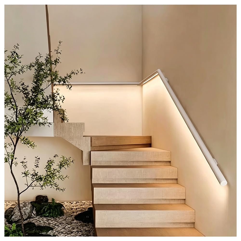 exproyzk Human Body Sensor LED Stair Handrail, Aluminum Stair Railing Lighted, Round Wall-Mounted Handrail, for Indoor/Outdoor Deck, Stairs, Bedrooms(White,Cool White_300CM/9.8FT)
