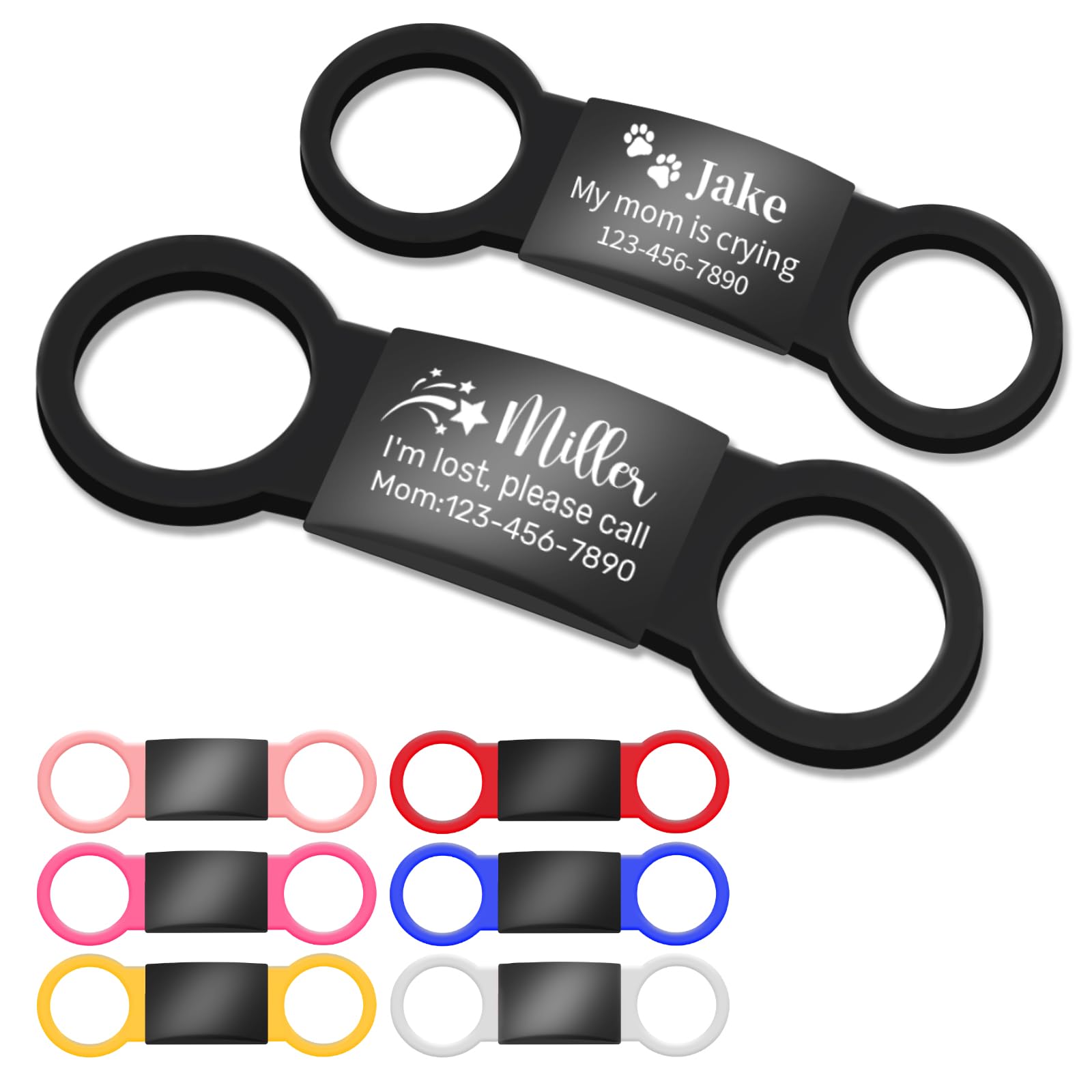 Leise Hundemarke mit Gravur, Personalisiertes Namensschild für Hunde/Katzen, Rutschfester Silikonring & Edelstahl in 7 Farben, Größe S/M/L